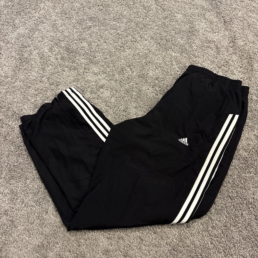 Vintage Y2K Adidas Track Pants Mens Large Black Three Stripe Mesh Lined Baggy